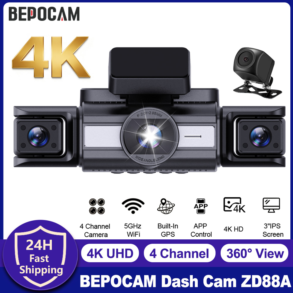 Panoramic Dash Cam 360 - BEPOCAM 4 Channel Dash Cam 4K